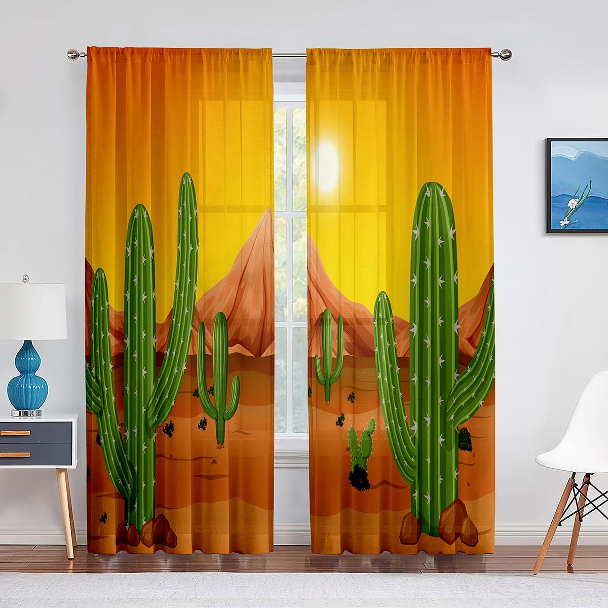 Дикий кактус тропические растения листья прозрачные занавески для гостиной спальни вуаль — фото 5