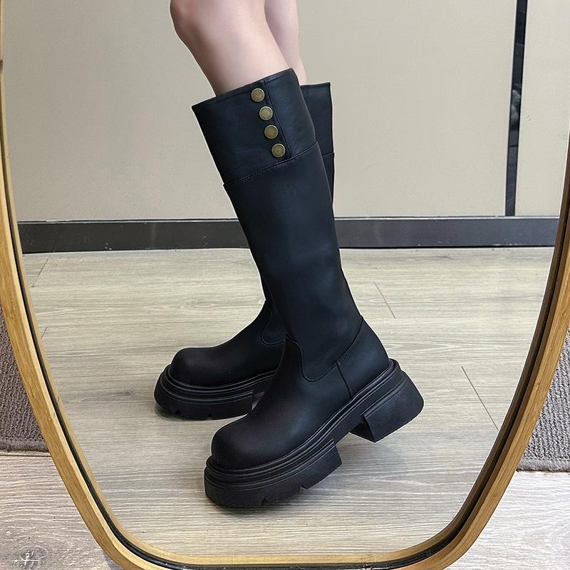 Retro British style fashion temperament boots women's 2024 new thick heel platform knight boots foreign style two wear fashion boots