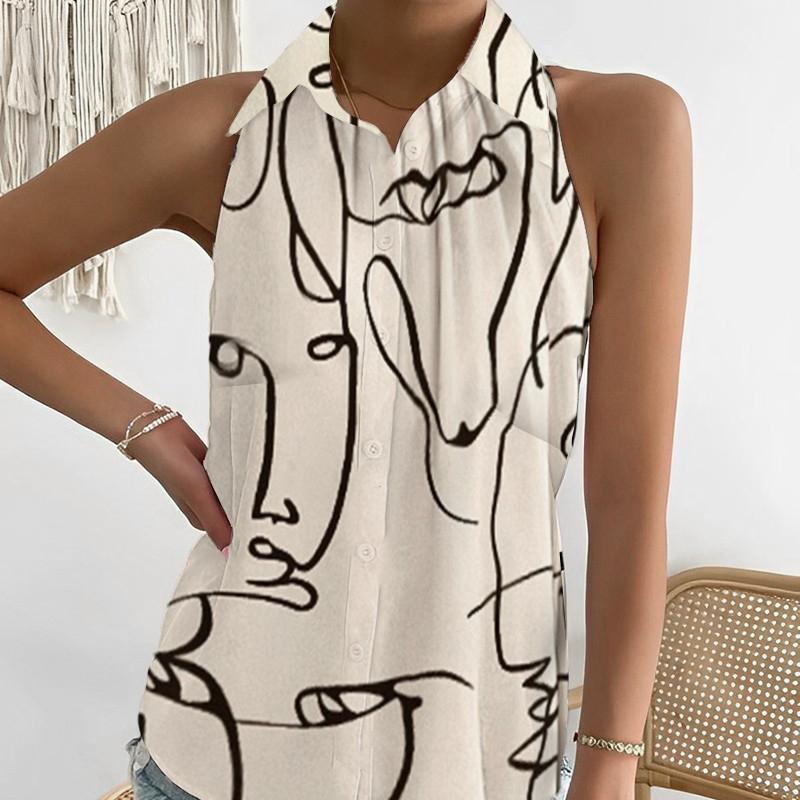 YYFS Women's Fashion Casual Summer Sleeveless POLO Neck Blouses & Shirts