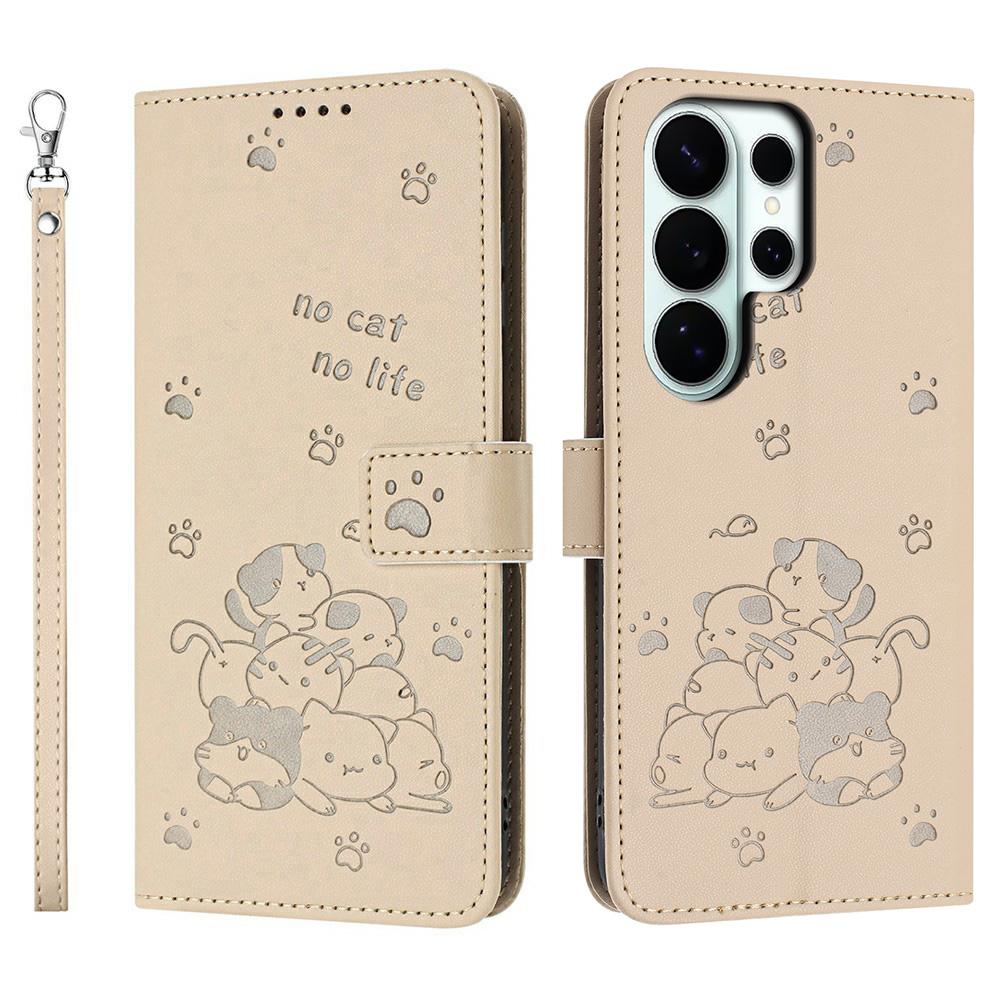 

For Samsung Galaxy S26 Ultra Wallet Case Cats Imprint Leather Phone Cover with Strap