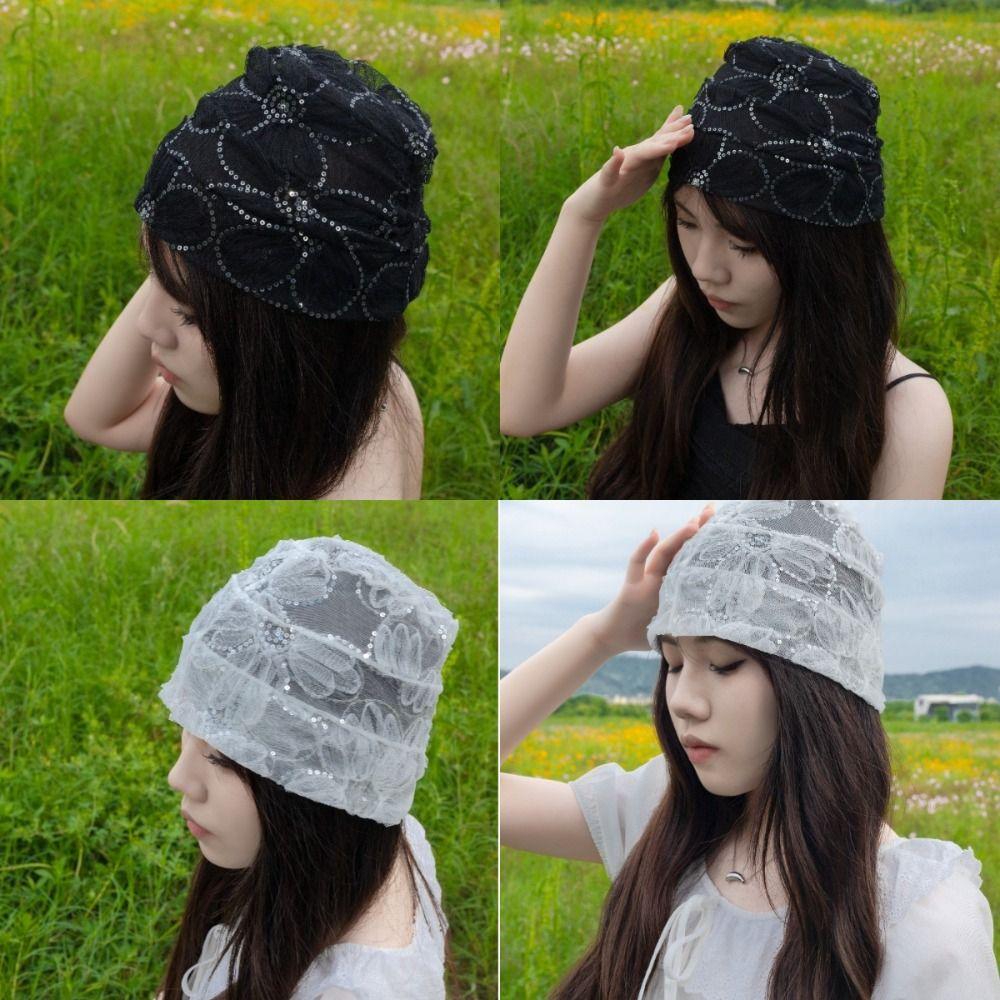 

Hollowed Out Rural Style Hat Breathable Baotou Hat Fashionable Bandanas Hair білий