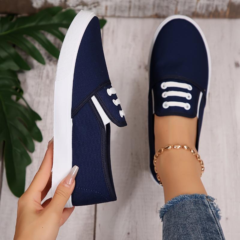 Women'S Solid Color Minimalist Sneakers, Slip On Lightweight Flat Soft Sole Shoes, Low-Top Comfort Daily White Shoes
