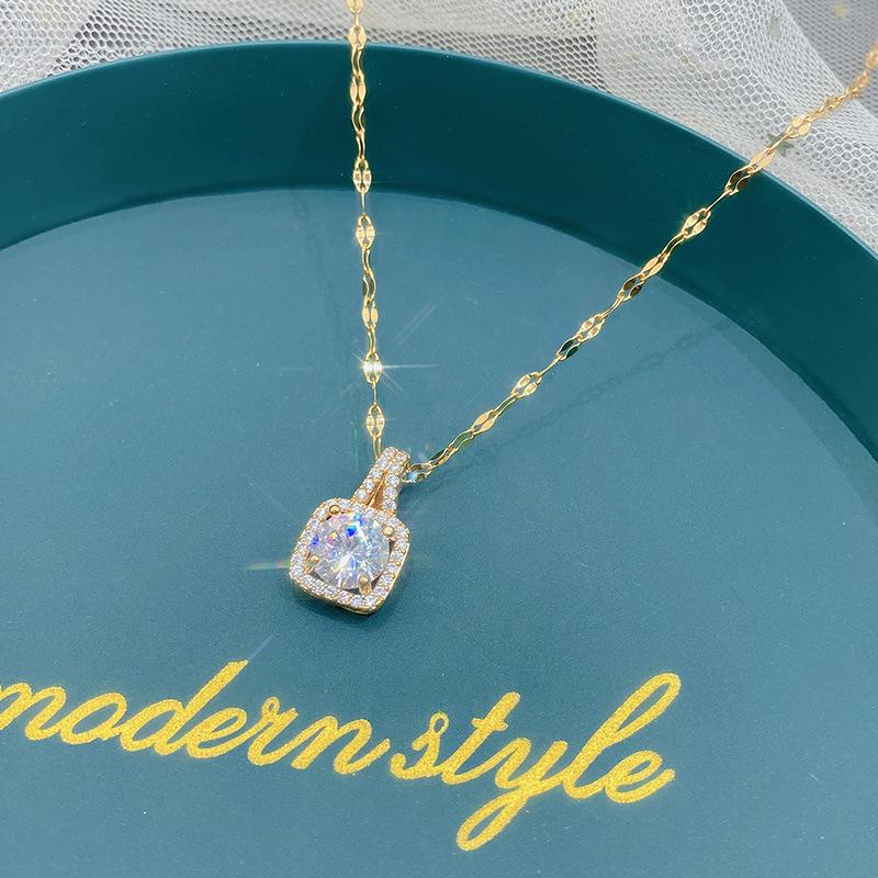 Exquisite Women's Micro-Paved Square Necklace - Shiny Korean Style Clavicle Chain