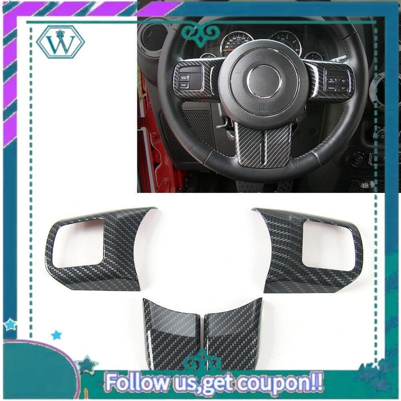 AA92-Carbon Fiber Steering Wheel Decoration Trim For Jeep Wrangler JK Compass Grand Cherokee 2011-2017