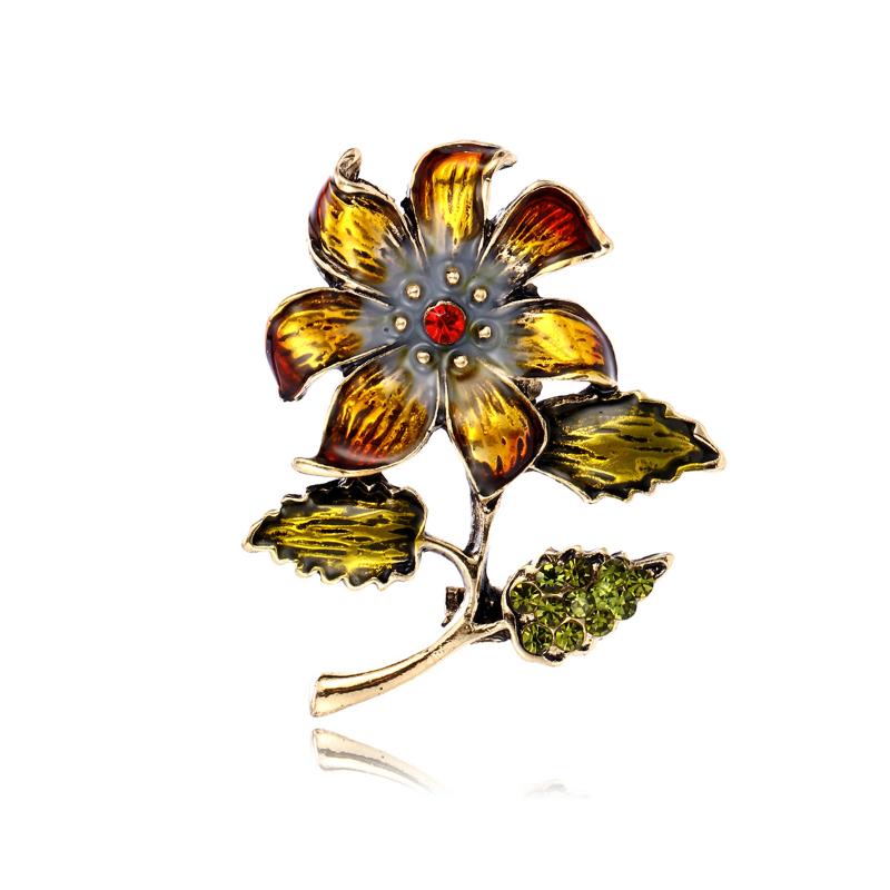 Vintage  Elegant Enamel Plants Flower Brooches For Women Clothing Coat Accessries Gifts