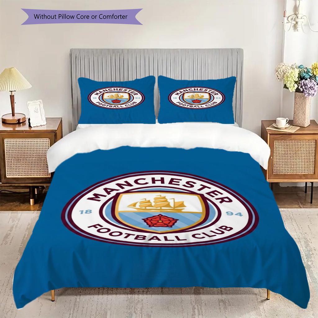 Manchester City Heritage Emblem Bedding (1 * Duvet Cover + 2 * Pillowcase, Without Core) 2DFlat Christmas Birthday Gift Bedding Set