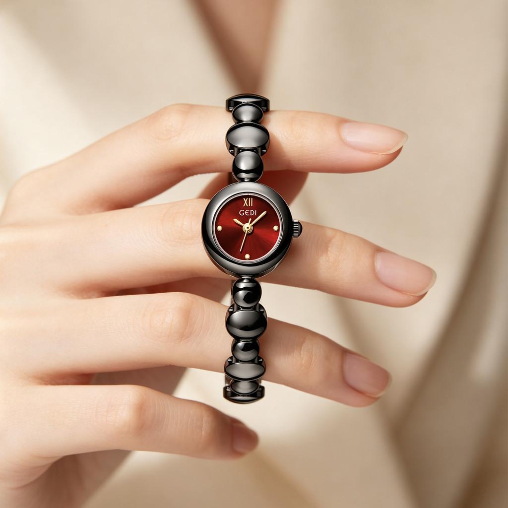 Vintage Womens Watch With Metal Bead Chain Quartz For Office Wear