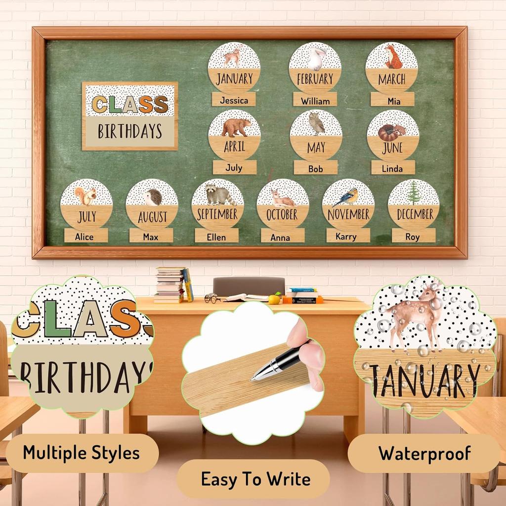 Back to School Birthday Bulletin Board Set Summer Woodland Animals Class Birthday Bulletin Board Stickers Jungle Life Month Header Decals for School