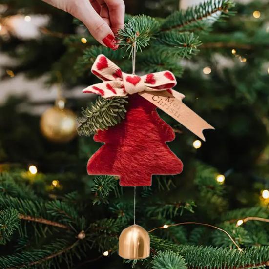 Christmas Wind Chime Ornament Plush Furry Tree Bell Pendant Decorative Doorbell Ornament for Tree Car Home Holiday Decor