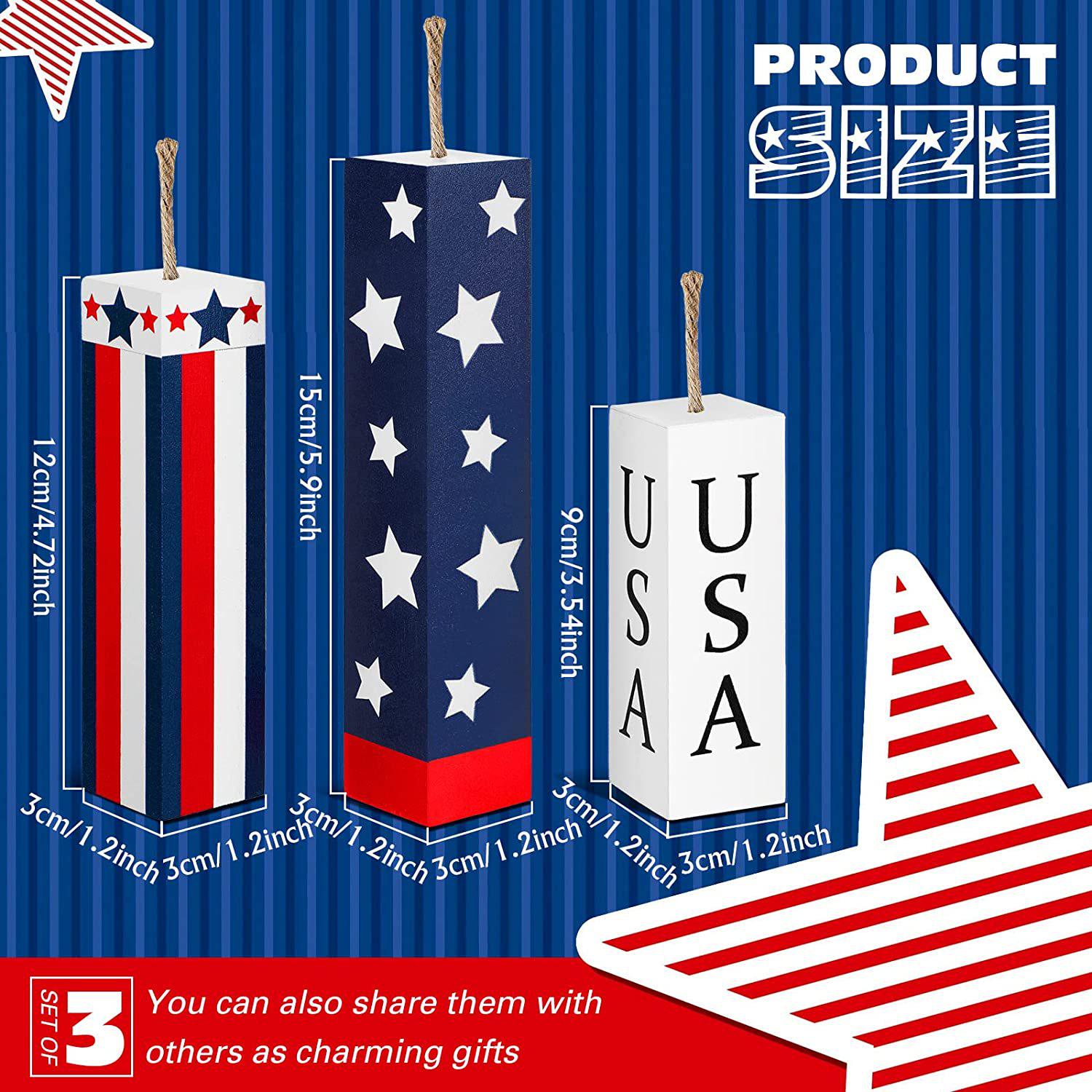 

American Independence Day Fireworks Wooden Block Ornaments 15/12/9 x 3 x 3 cm