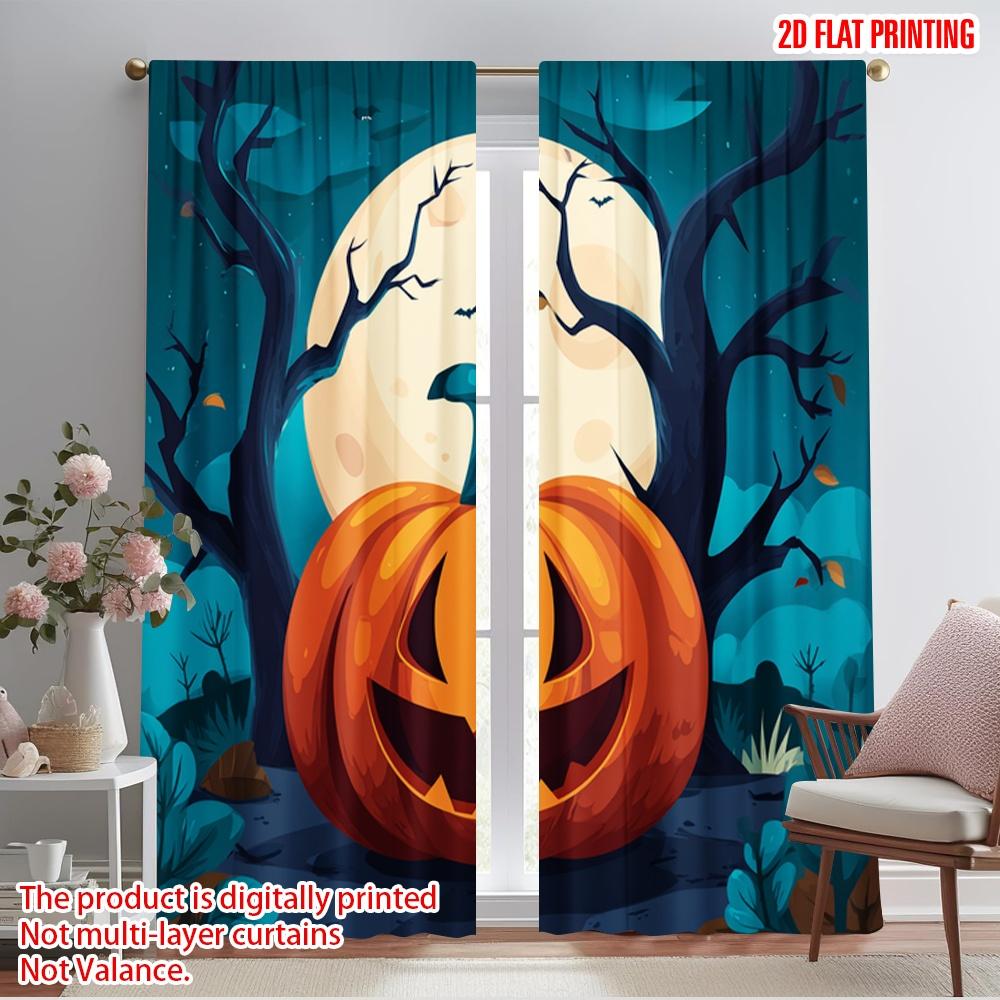 

2pcs,2D plane printing Curtains Digital Printed halloween pumpkin (4) Versatile Durable Polyester (without rod) Room Decor for 52.50×116.00 CM 2pcs