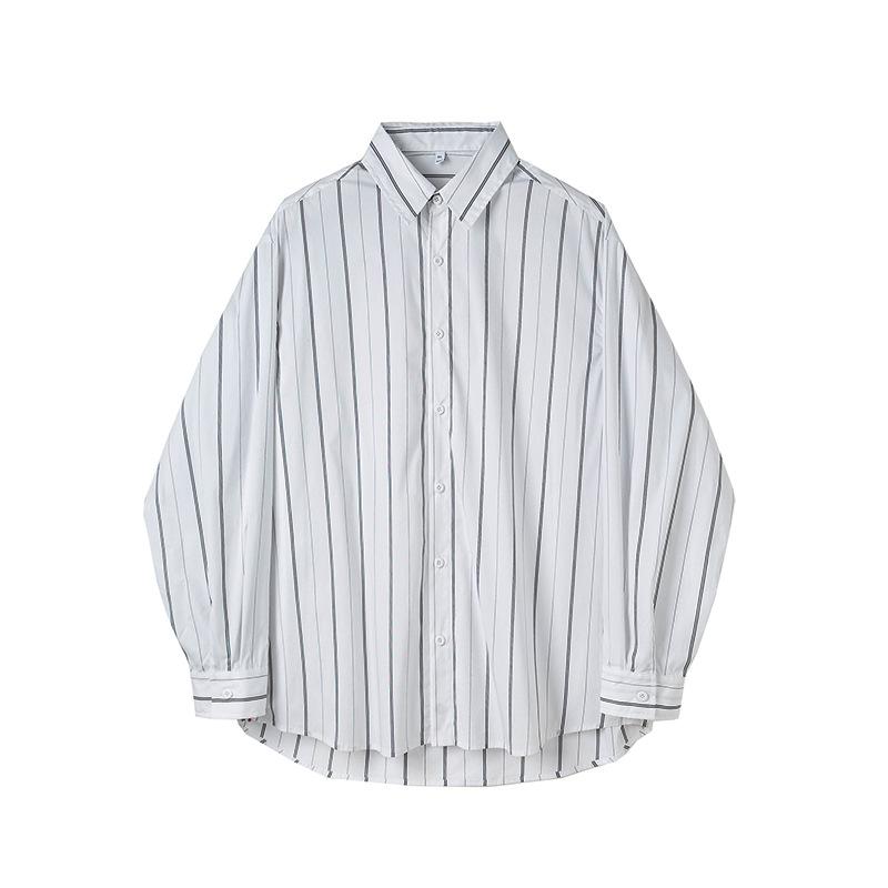 

Весенне-летняя контрастная полосатая рубашка с лацканами, мужская ретро свободная повседневная рубашка-кардиган S белый