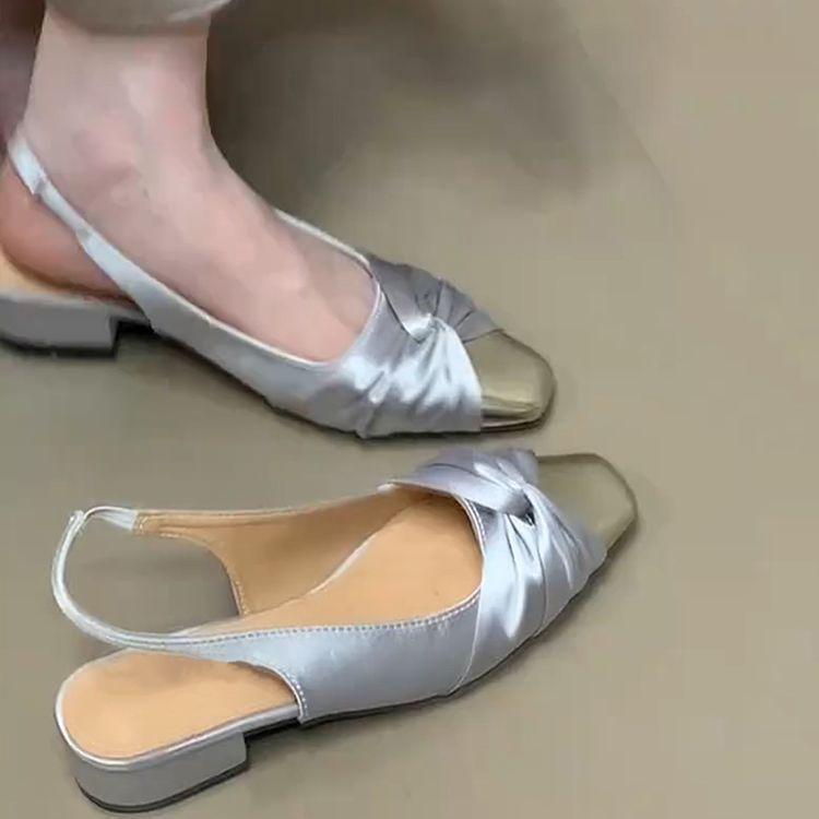 French Xiaoxiangfeng Bow Empty Bag Head Shoes Women's Summer Gentle and Transcendent Foreign Temperament Square Head Evening Sandals