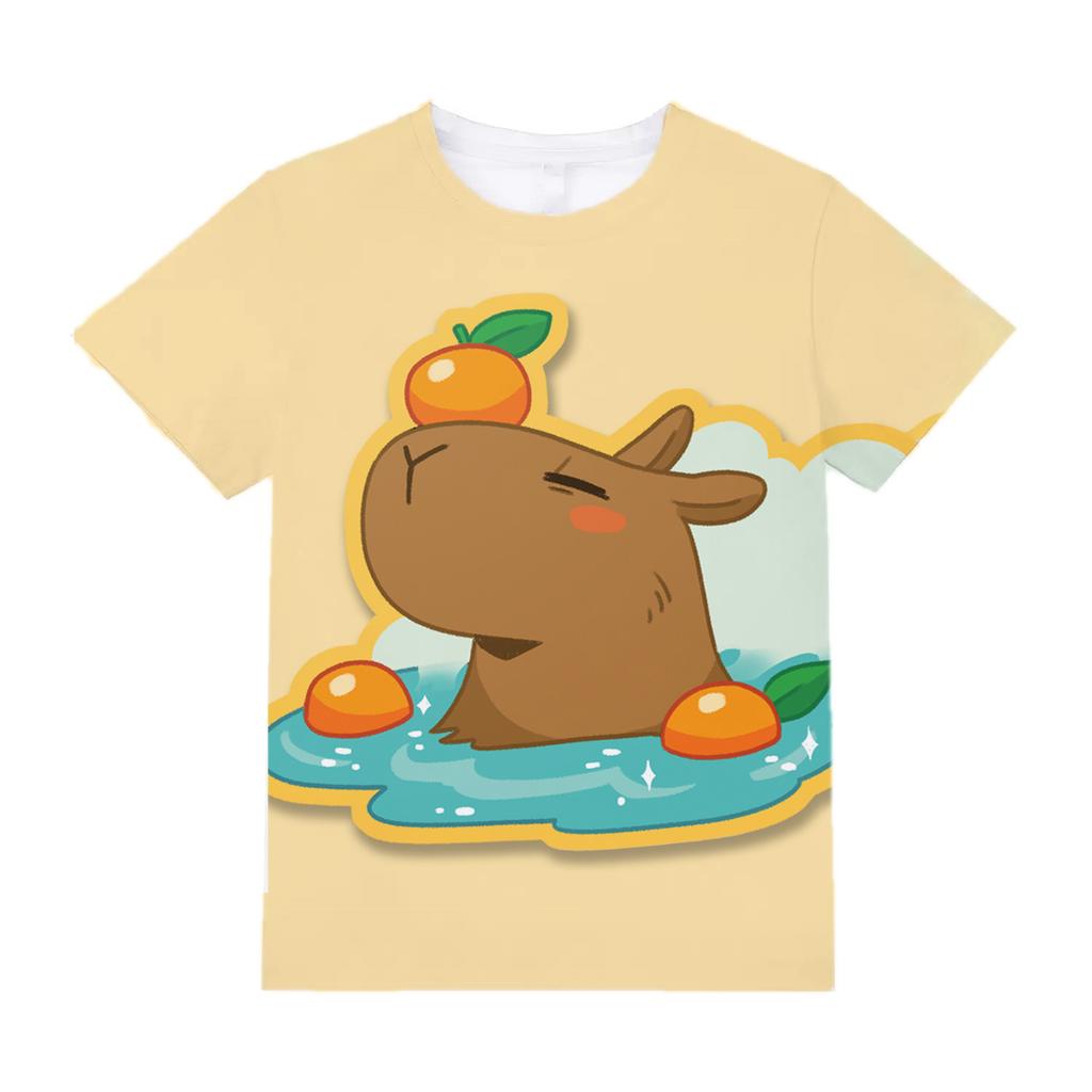 Lustiges Tier Capybara Grafik 3D-gedruckte T-Shirts Sommer Casual Rundhals Kurzarm Kinder Jungen und Mädchen Kinder Unisex T-Shirts