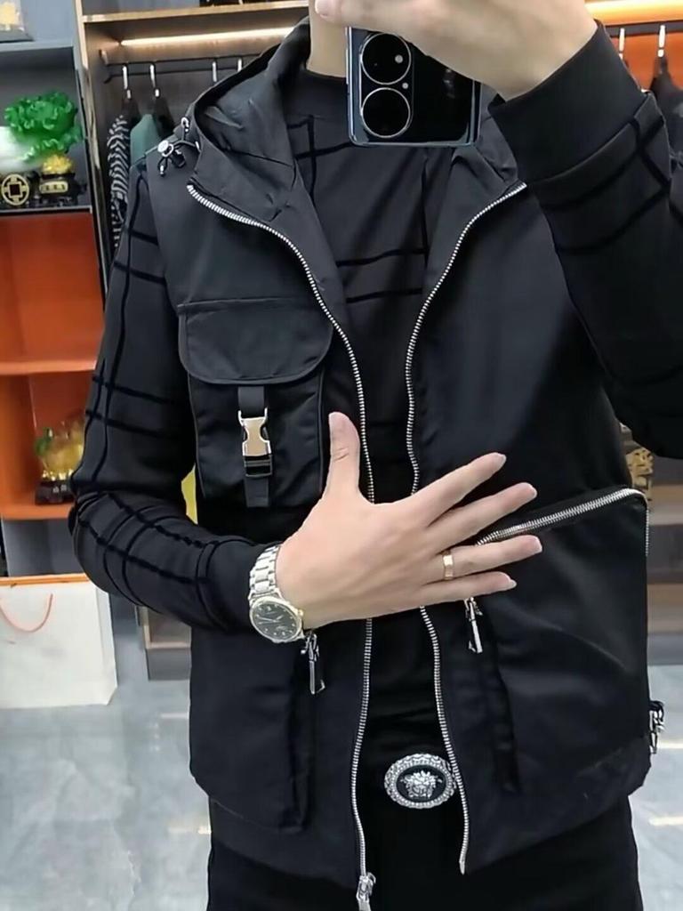 Men's Quick-Dry Multi-Pocket Hooded Vest - Solid Color, Casual, Sleeveless Gilet for Autumn Trends