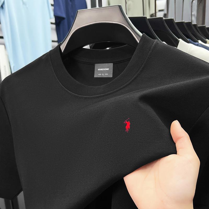 Wovey Heren O-hals T-shirt Mode Effen Kleur Spurs Borduurwerk Korte Mouw Zomer Klassiek Casual Sport Trend Herenkleding M zwart