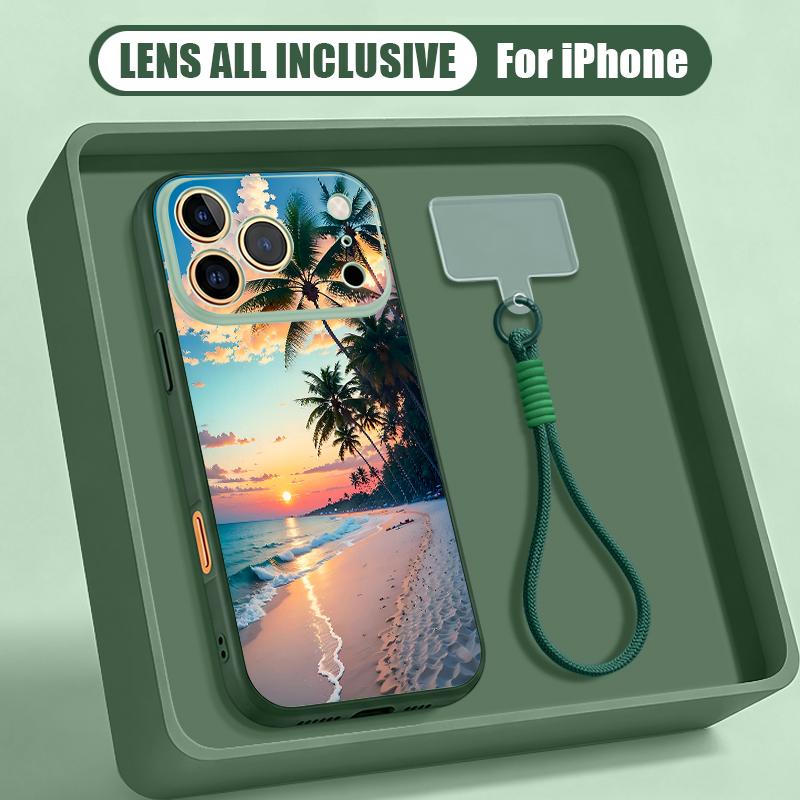 Seaside Coconut Print Hand Strap Case For iPhone 17 Pro Max Hybrid TPU+PC Magnetic For Magsafe Matte Cover For iPhone 16 15 14 13 Pro Max