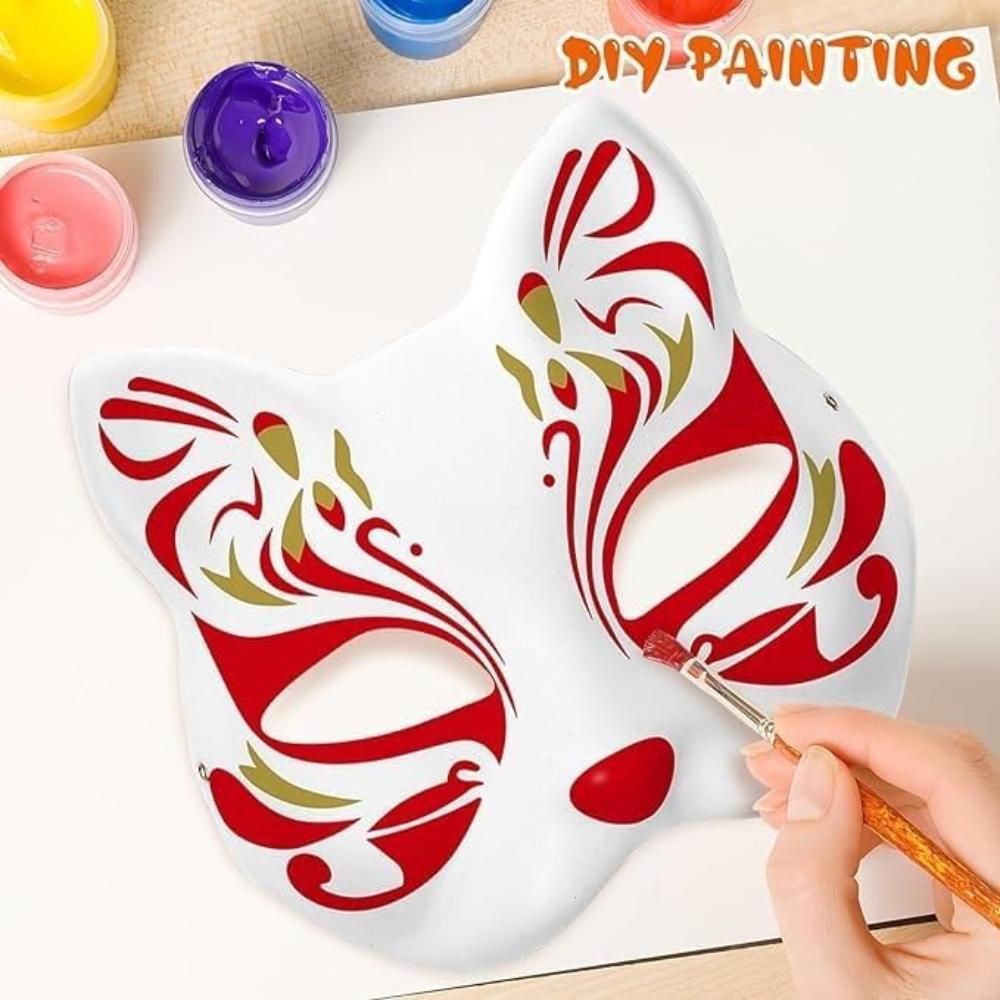 Cat Mask DIY White Paper Mask Blank, Hand Painted Face Mask for Halloween, Masquerade Costume, Cosplay Accessory