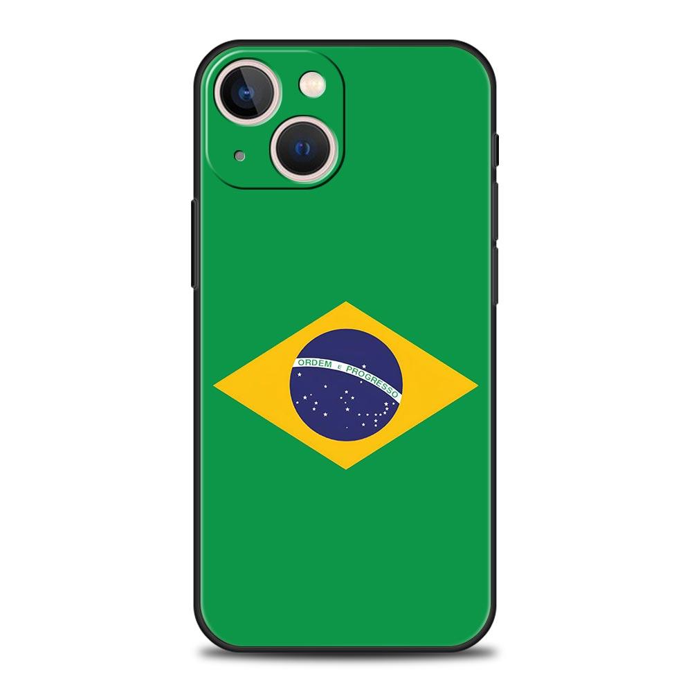 

Large Brazil Flag Luxury Phone Case For iPhone 17 Air 16 Plus 13 15 14 12 11 Pro MAX 7 8 SE Soft TPU Black Cover iPhone 16Pro Max