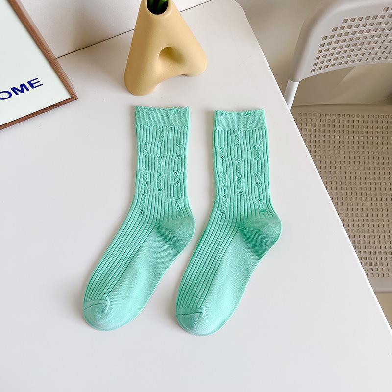 

Жіночі Модні Бавовняні Шкарпетки Середньої Довжини з Дірками, Однотонні, Пружинно-Літній Махровий Стиль One Size м ята зелений колір