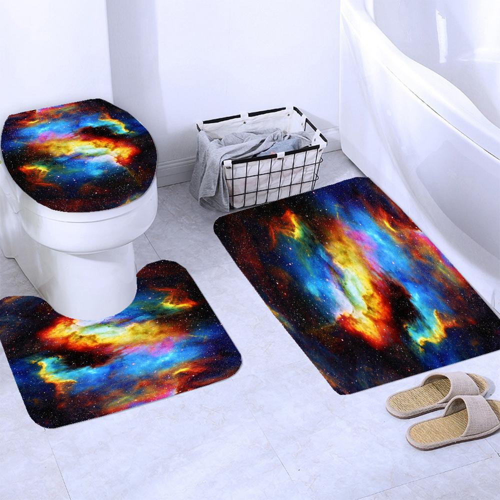 Cosmic Starry Sky Bathroom Curtains Set Universe Galaxy Space Shower Curtain Set Bath Mat Rugs Toilet Lid Cover Home Decor