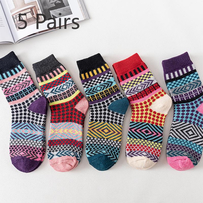 

5 пар женских зимних утолщенных теплых гофрированных толстых этнических носков из кроличьей шерсти 5 Pairs