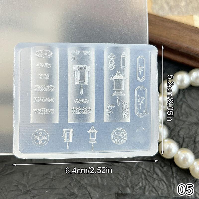 3D Silicone Nail Art Mold Template Lotus Lantern Goldfish Plate Buckle Carving Stencil Tool Diy Design Manicure Charm Decor