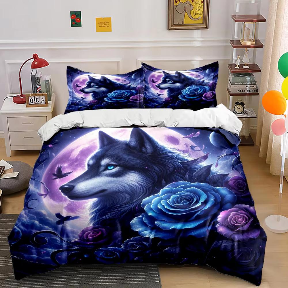 Wolf And Rose Print Duvet Cover Queen King Sports Lover Bedding Set Adult Kids Room Decor 3 Pcs With 2 Pillowcases No Quilt