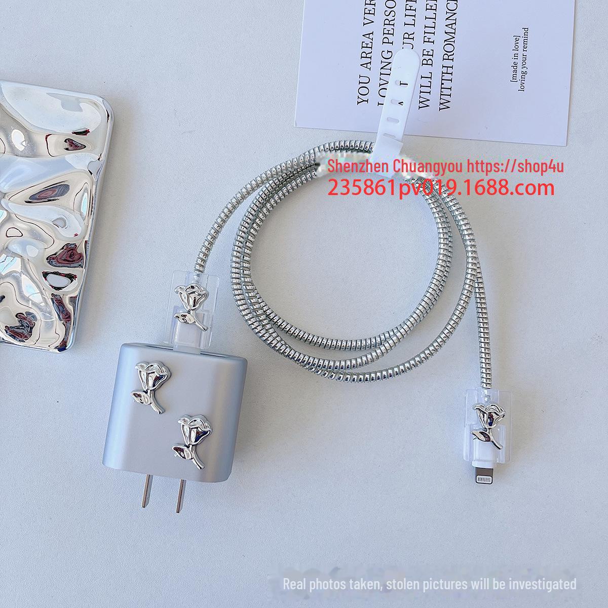 

Срібне Серце Захисний чохол для дата-кабелю Apple 15 Pro Max для iPhone 14 - 20W Швидка зарядка М який чохол 20w-3D double silver rose срібний
