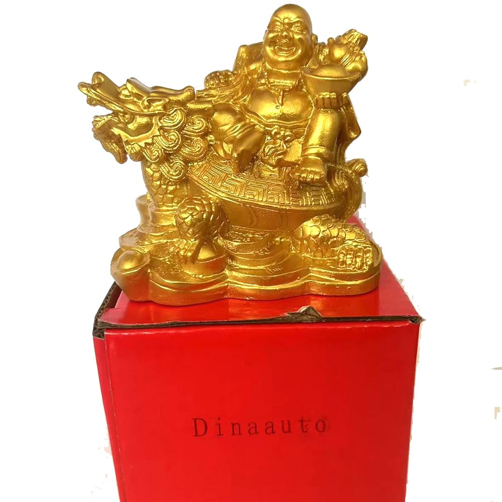 Hotei Buddha Seven Lucky Decorative Hotei Sitting On a Dragon Maitreya Auspicious Good Increases Feng Shui Item Statue, Figurine, Gods, Object,