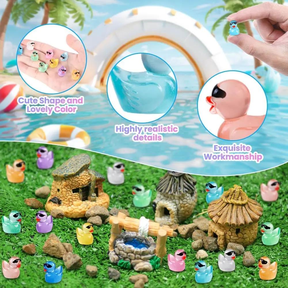 200/100 Luminous Mini Glitter Ducks With Glasses Miniatures Duck Micro Landscape Diy Accessories Mini Ducks Home Diy Craft Decor