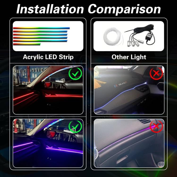 Acrylic Interior Car LED Lights With Remote And Wireless APP 6 In 1,Ambient Lighting Kits Fiber Optic Strip LEDs,16 Million Colors Music&DIY Function