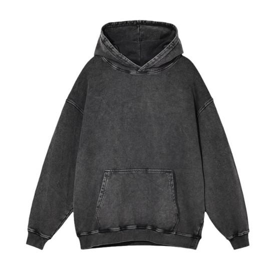 Felpa con cappuccio unisex autunno primavera con grande tasca, ampia, lavata, polsini e orlo elastici, spalle inclinate, colore puro, ampia, sportiva