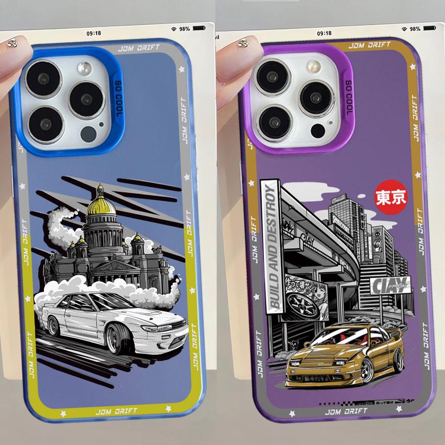 Japanese JDM Drift Car Red Sun Case for iPhone 16e 11 12 13 Pro Max 14 15 16 Plus Soft Shell