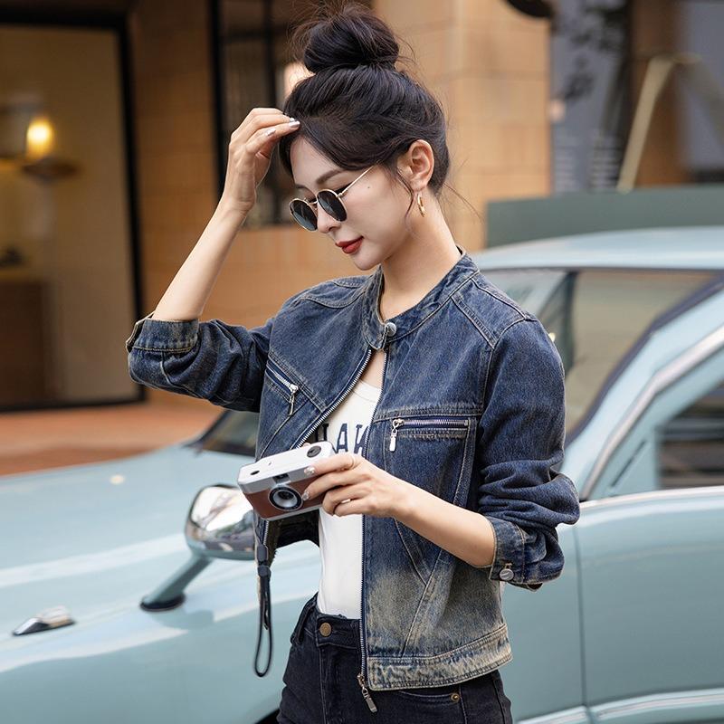 Denim Jacket Women's Spring New Fashion Versatile Stand-up Collar Casual Loose Short Jacket Top Women