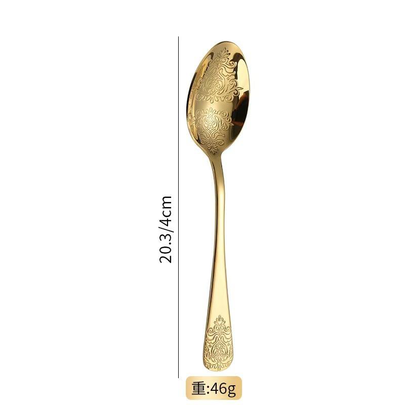 Light luxury pattern stainless steel western food tableware steak knife fork spoon retro mirror set