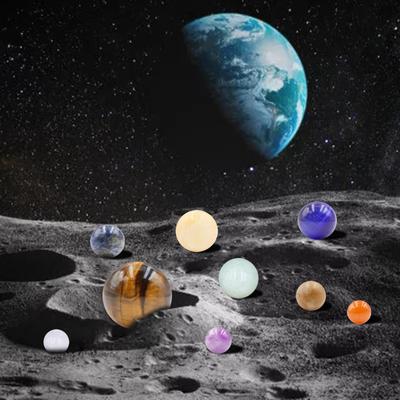 Personalized Main Solar System 9 Planets Natural Gemstone Sphere With Wooden Stand Gift Box Desktop Decorations Home Furnishings