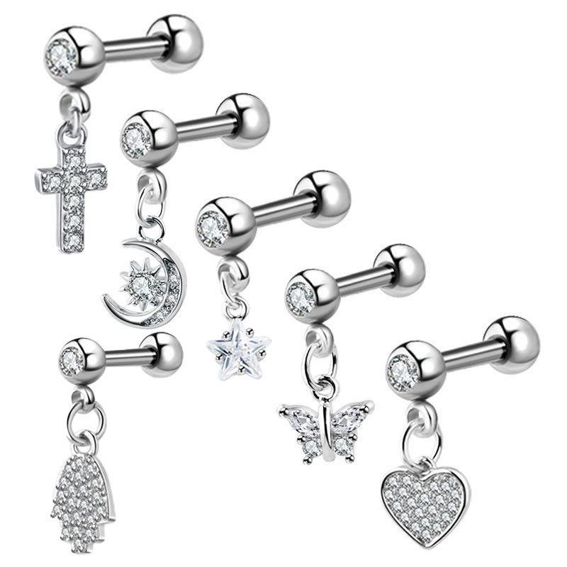 Love Heart Zircon Titanium Steel Ear Studs for Women