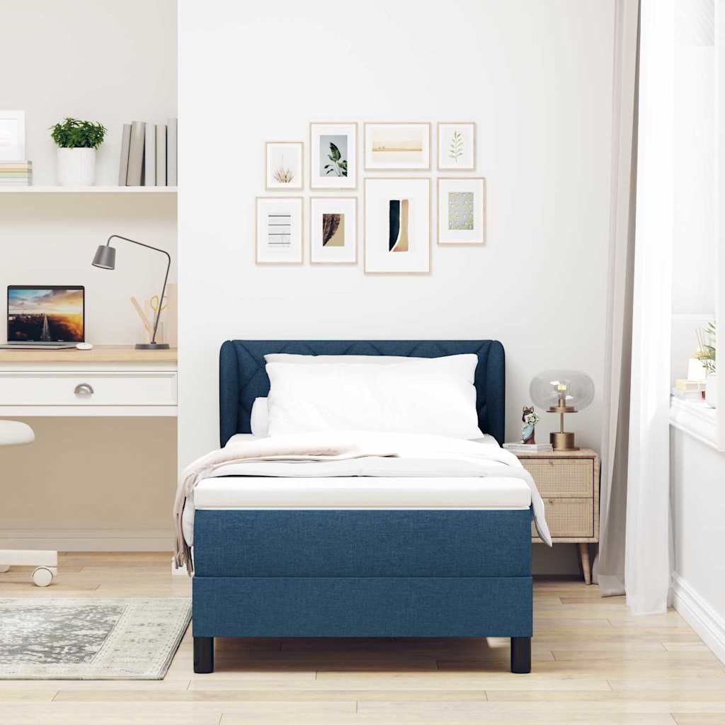 Box Spring Bed with Mattress and Headboard Blue 90 x 190 cm Fabric