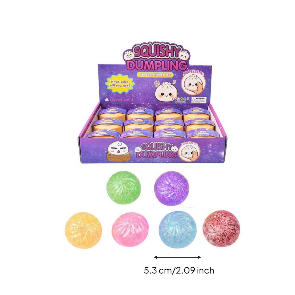12 Pieces Glitter Dumpling Silent Press Toy Soft Texture Bead Filled Ball for Kids