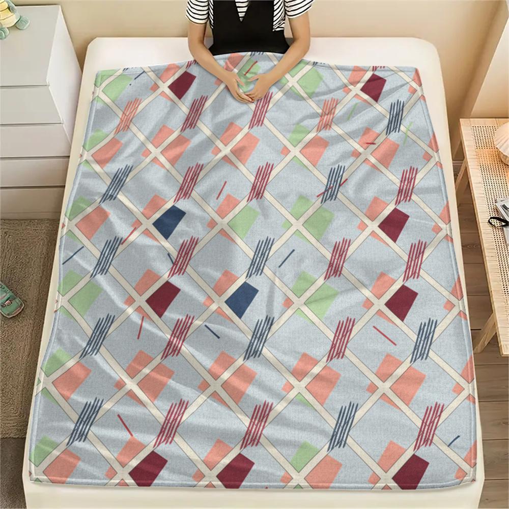 1Pc Simple Geometry Print Flannel Blanket, High Quality Comfortable for All Seasons, Home Decor, Warmth and Comfort, Perfect for Christmas Gifts W18