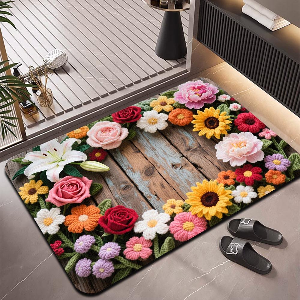 

3D Цветочный ковер Коврик для ванной Нескользящий коврик для пола Входной грязеотталкивающий коврик для пола 40 * 60cm