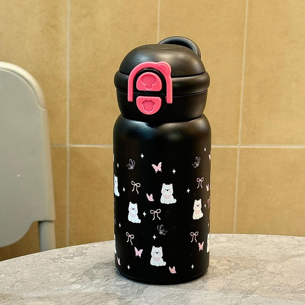 Hochwertiger 316 Edelstahl Becher mit Deckel Cartoon Kinder Doppelwandiger Trinkbecher Große Kapazität Tragbar Henkel Strohhalm Thermosbecher