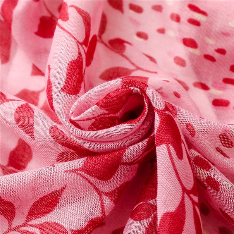 Fresh Cotton Linen Sun Protection Shawl: Red Flower Tassel Silk Scarf for Spring/Summer Travel