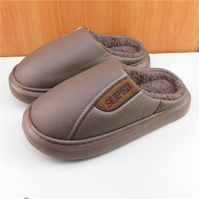 

Хлопковые тапочки большого размера осень-зима 2025 новые домашние теплые водонепроницаемые противоскользящие тапочки для пожилых 46-47 кофейный