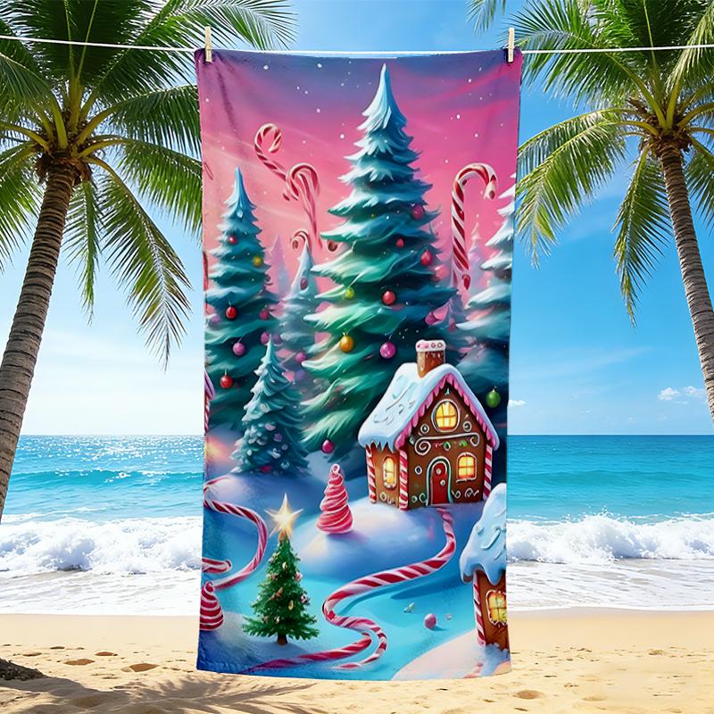 1Pc Christmas Winter Wonderland Beach Towel, Quick Dry, Multi-Use for Beach Pool Gym Yoga Home Travel, Christmas, Halloween, Xmas Gift S321