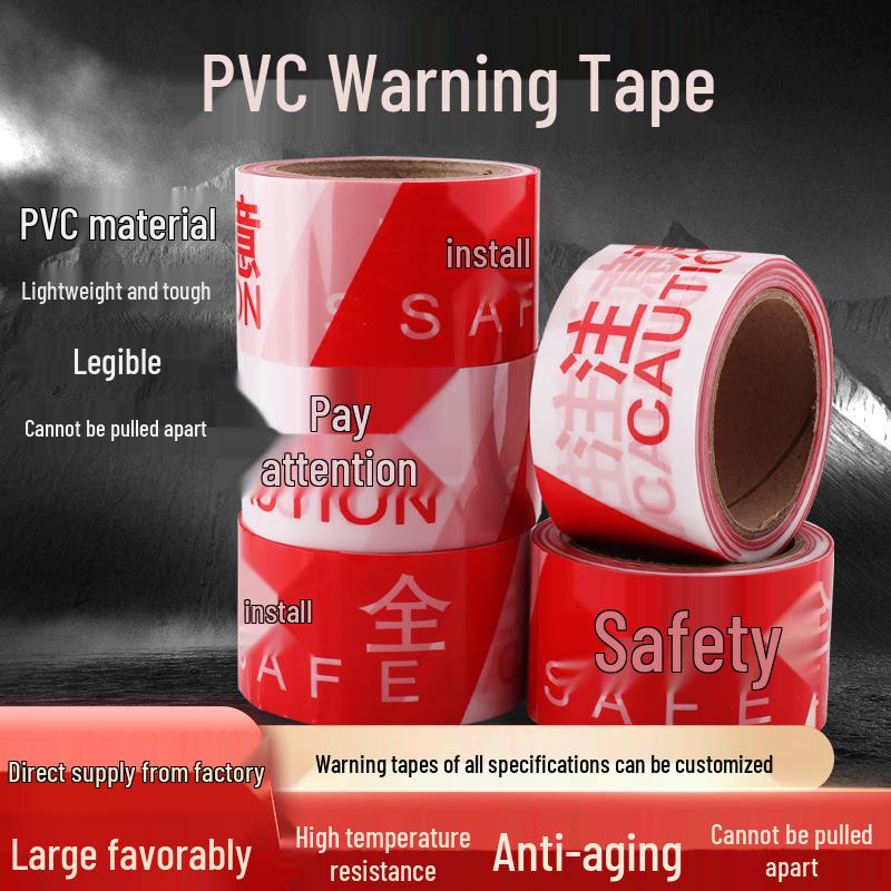 Red & White PVC Safety Barrier Tape for Construction Sites Caution Line Red and White