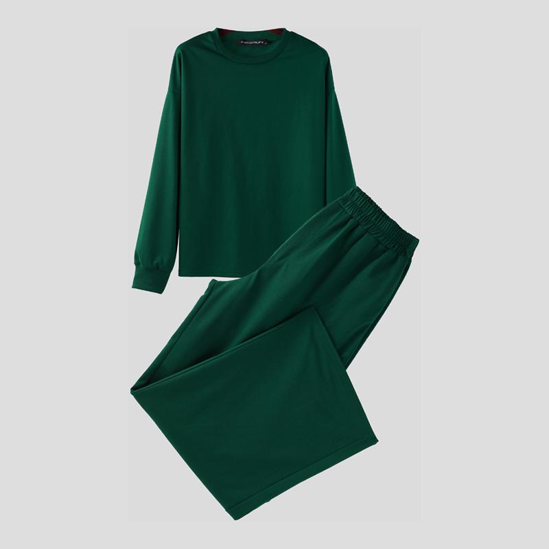 INCERUN Oversized Autumn Men Long Sleeve Pullovers Long Pants Casual Two Pieces Sets Outfits