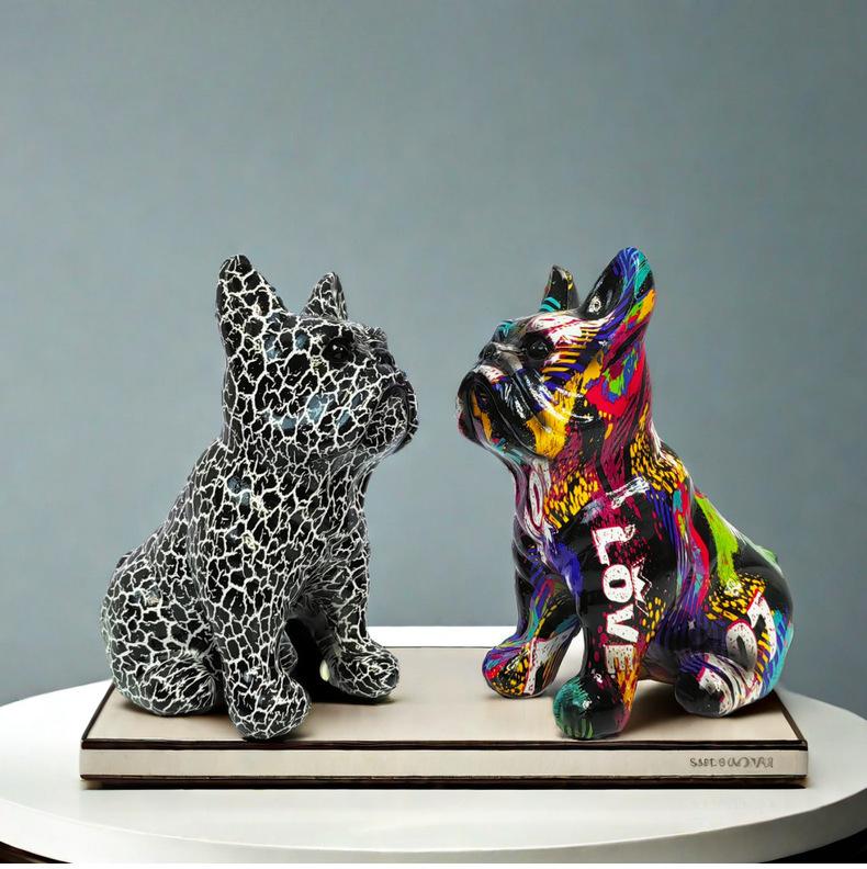 Cute French Bulldog Home Decoration, Handcrafted Resin Sculpture for Desk and Shelf Display