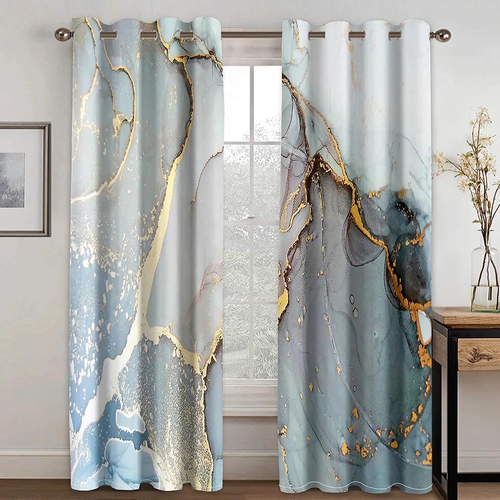 3D Blue Gold Dali Texture Curtains European Luxury Home Decor Shading Curtains 2 Panels Living Room Bedroom Window Curtains